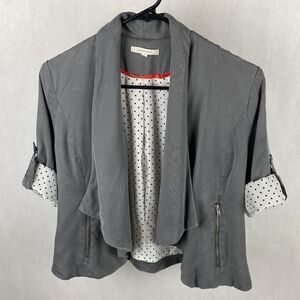 41 Hawthorn Gray Jacket Small Rolled Snap Sleeves Dot Contrast Draped Collar